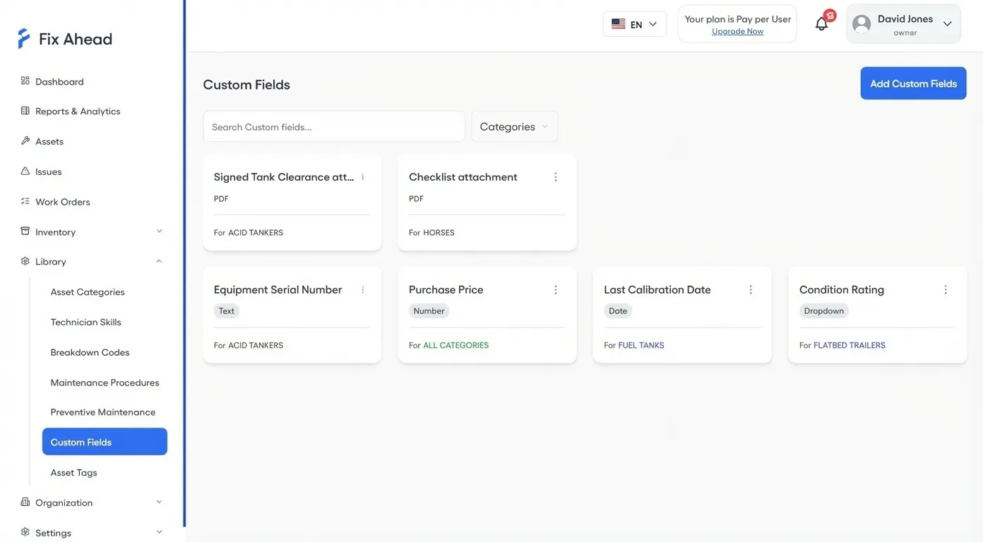 Healthcare custom fields for medical equipment