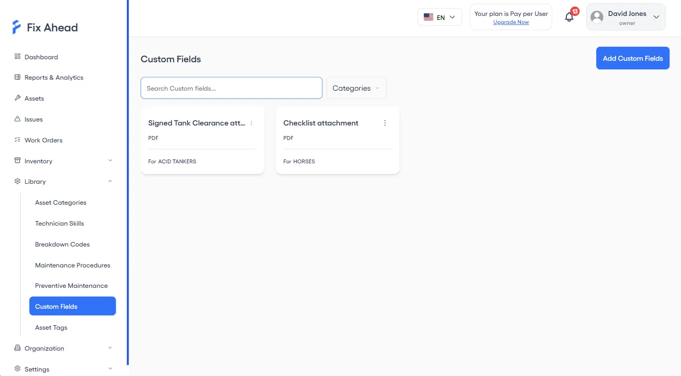 Custom fields scoped to asset categories