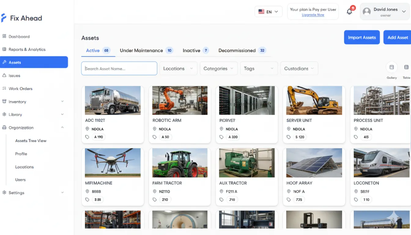 Asset gallery grid view on desktop monitor