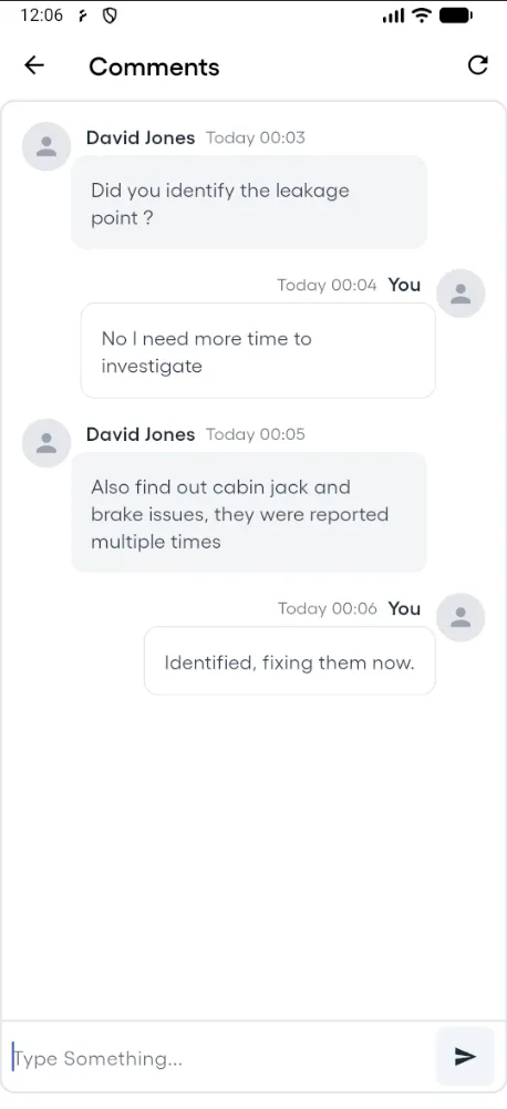 Mobile work order comments and team communication