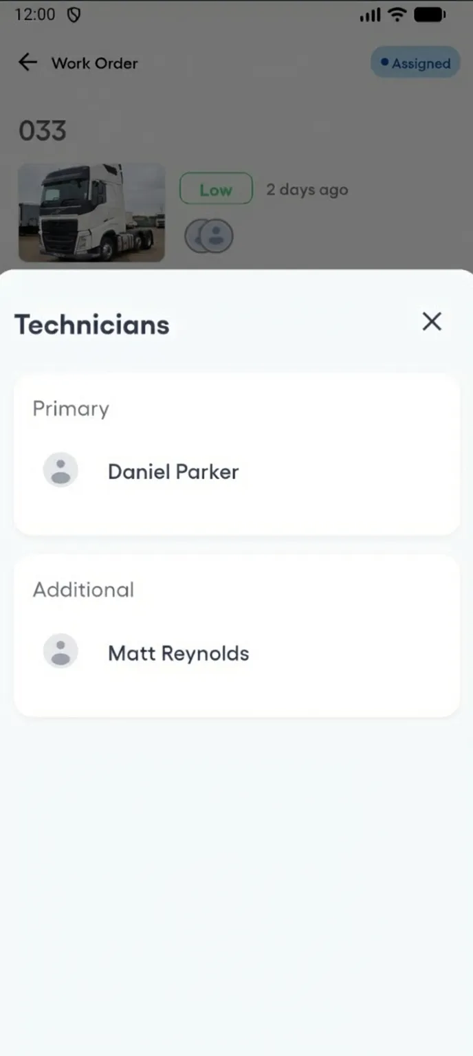 Mobile technician assignment view for work orders
