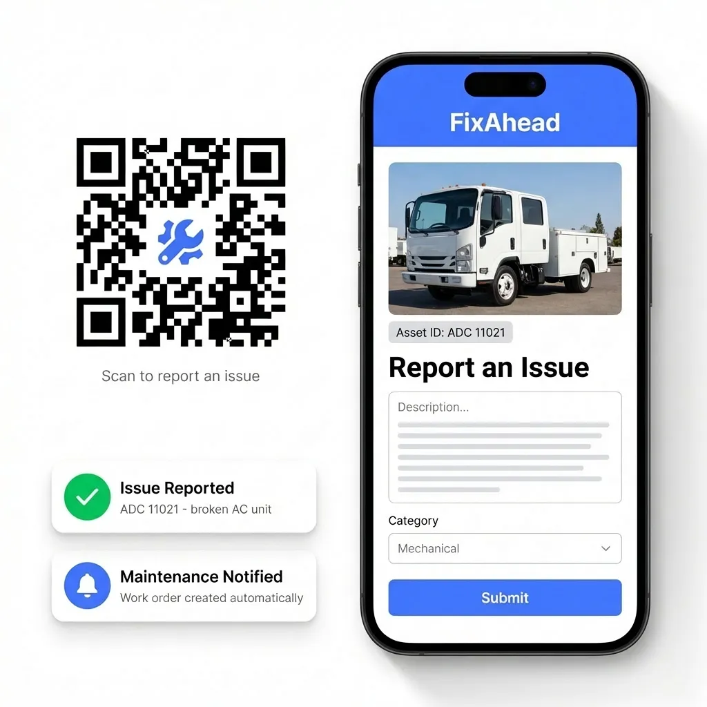 QR code scanning to report maintenance issues on mobile